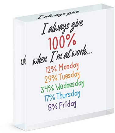 I Always Give 100% At Work Acrylic Block Photo Frame