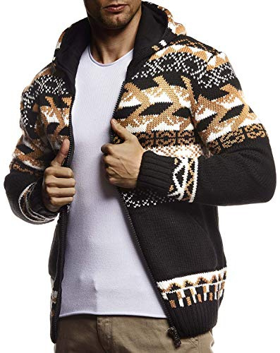 Leif Nelson Veste en maille à capuche pour homme LN-20756, Noir , L