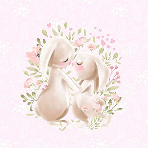40x50cm Hase French Terry Stoff Panel - Kinderstoffe & Babystoffe auf hellem rosa - Ostern Panelstoffe für Baby & Kinder - Stoffpanel Stoffe zum Nähen - Mädchen Tiere Stoffpanele - keine Meterware