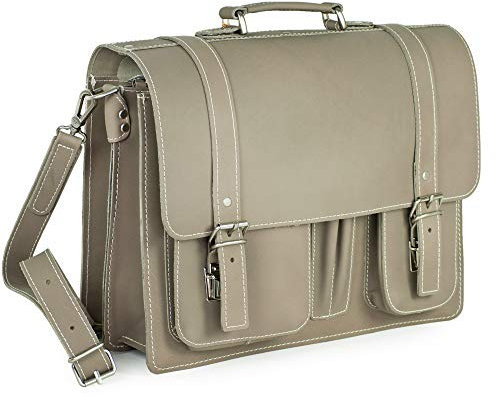 Hamosons â€“ Klassische Aktentasche/Lehrertasche GröÃŸe L aus Leder, Grau, Modell 608