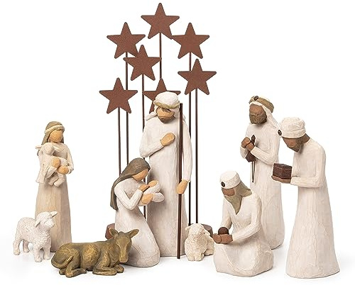 Willow Tree Krippenfiguren Starterfiguren mit den DREI Weisen Plus Metallsternen, 10-teiliges Set