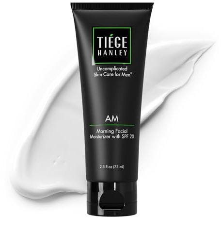 Tiege Hanley Mens Face Moisturizer, Morning Facial Moisturizer with SPF 20 - Men's Face & Skin Care Cream for Long-Lasting Hydration - Promotes Even Skin Tone, Safe for Sensitive Skin (2.5 Fl Oz) (AM)
