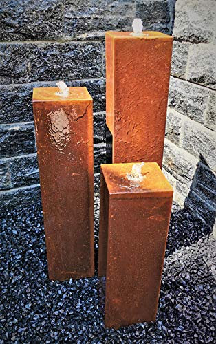 Jürgen Bocker Gartenambiente Säulenbrunnen Wasserspiel eckig 3er-Set Cortenstahl Roststahl 100/80/60 x 20 cm ohne Becken