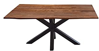 SAM Esstisch Quincy 140x80 cm Akazie nussbaum/Spider-Gestell Mattschwarz | massiv, Echte Baumkante, Akazienholz nussbaumfarben, Baumkantentisch, Esszimmertisch, Metallgestell
