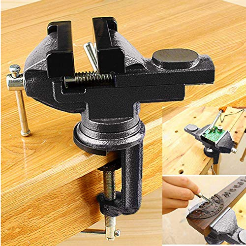 MYTEC Heim-Schraubstock, universell drehbar um 360 °, klemmbarer Schraubstock, 8,1 cm, Schwarz