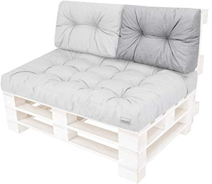 PillowPrim Palettenkissen - Sitzkissen - Komfort für Sofa & Couch - Perfekt für Balkonmöbel & Garten - Weich & langlebig - Rückenlehne 60x40 cm, Asche gesteppt