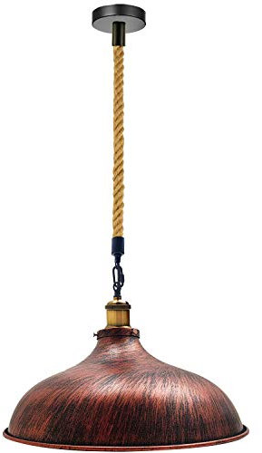 DC VOLTAGE Vintage 1m Adjustable Rustic Red Retro E27 Pendant Hanging Lighting Fixture, Modern Ceiling Light Set, 36cm Light Shade Ceiling Fitting Suspended Light Without Bulb