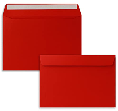 50x Briefumschläge DIN C5 Rot - 16,2 x 22,9 cm - Haftklebung - Edle Kuverts für große Einladungen und Karten zum Geburtstag oder Hochzeit