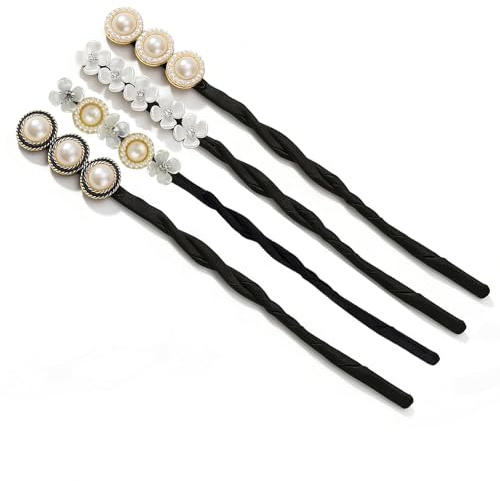Happyupcity Magischer Haarknotenmacher für Damen, mit Peal und Blume, für Pferdeschwanz, Dutt, Haar-Accessoire, Haar-Styling-Werkzeug, 4 Stück