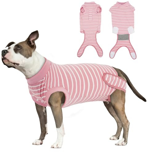 Hjumarayan Traje Recuperación Perro - Body Perro Post Cirugía Hembra Body Postoperatorio Perro de Algodón, Body Perro Post Cirugía Castración Body Quirurgico para Perros, Rayas Rosa M