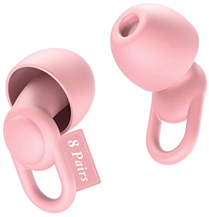 Silicone Reusable Soft Comfortable Earplugs for Sleeping, Flights & Noise Sensitivity - 16 Ear Tips in XS/S/M/L, with 2 Travel Boxes - 33dB Noise Cancelling (Pink)