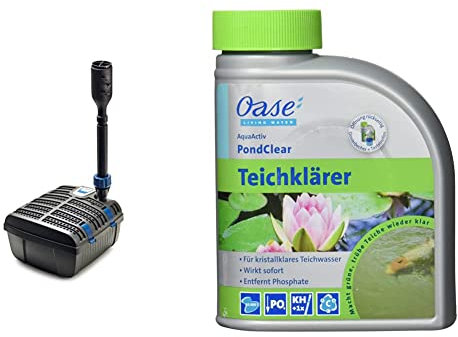 Oase 70233 Filtral 1500 UVC-Klärer, schwarz | Teichgröße: 1,5 m³ (mit Fischbesatz: 0,7 m³) & 43140 AquaActiv PondClear Teichklärer 500 ml - Teichpflege | Sofortwirkung | bindet Schwebealgen