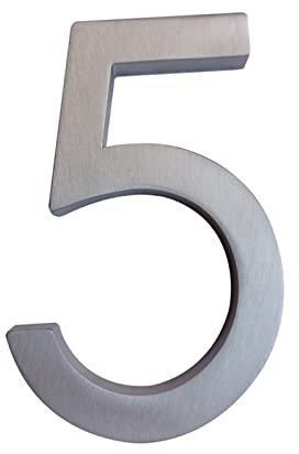 3D Floating House Plaque Numbers 5 Inch 12cm Silver Satin Nickel Modern Door Home Address for Digital Outdoor Sign Plates Zinc Alloy Lacquered Metal Screw Mounted Exterior Signage Yard Mailbox (5)
