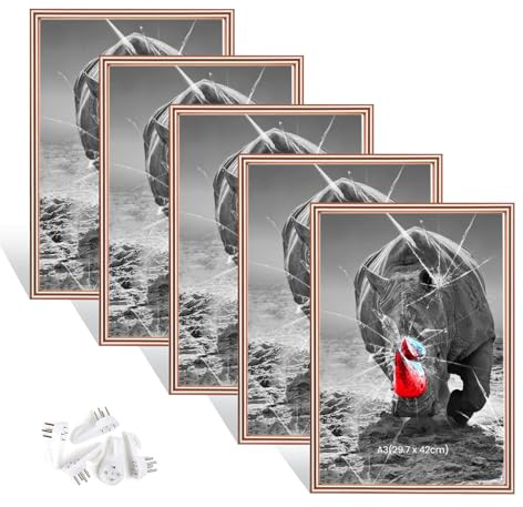 Dmyifan Bilderrahmen A3 Roségold, 5er-Set Picture Frame | Für Kinderzeichnungen, Fotos, Poster und Illustrationen, zum Aufhängen, geeignet für Kinderzimmer, Wohnzimmer und Büro