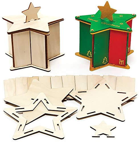 Baker Ross FX265 Stern Holzkastensets Bastelsets-3 Stück, Kleine Kisten zum Basteln, Holzbastelsets für Kinder