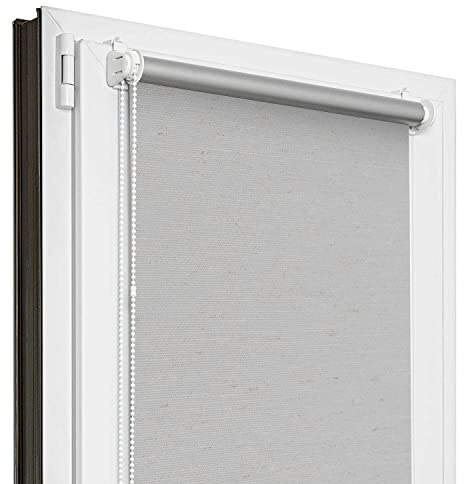 Estika Estor Opaco Térmico sin Taladrar - 40 cm x 150 cm - Lino Gris - 13 Colores de Tela, Estores para Ventanas sin Perforación, Estor Enrollable con Fijación por Pinza para Interior