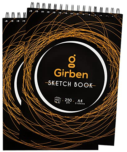Girben 2 Album Da Disegno Sketchbook A4 80 Fogli/160 Pagine - Album Disegno A4 Liscio Con Fogli Bianchi 250 g/m², Blocco Da Disegno, Quaderno Fogli Bianchi, Schizza E Strappa