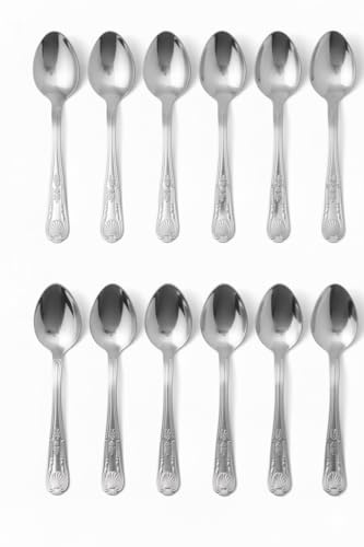 Set of 12 Stainless Steel Kings Coffee Spoons - for Specialty Tea and Coffee Beverage Preparation - Reusable Premium Quality for Home and Restaurant Use.