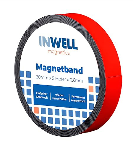 Inwell - Magnetband 20 mm in Farbe Rot auf Rol | 5 meter | NICHT Selbstklebend | Stark magnetisch | Magnetstreifen