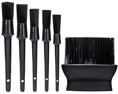 HUSAIHU 6PCS Car Detailing Brush Set, Car Cleaning Brush and Dust Collector, Suitable for Cars, Motorcycles, Tires, Dashboard, Engine, Interior, Exterior, Leather Seat, Vents, Badges (6 PCS)