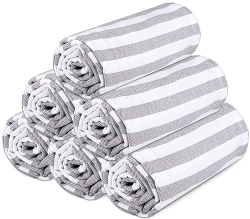 Urban Villa Set of 6 Peshtemal Turkish Beach Towel Oversized 36x72 Absorbent Extra Large - Sand Free Quick Dry Bath Towels - Lightweight Travel Cruise Camping Spa Towels - Grey
