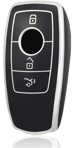 OFF WE GO Schlüsselhülle Cover für Mercedes Benz Autoschlüssel Hülle für Klasse A B C E S CLA CLS GLA GLS GLE GLC GLK SL SLC SLS SLK 3 Tasten Auto Schlüssel Schutzhülle Schlüsselbox, Schwarz Silber