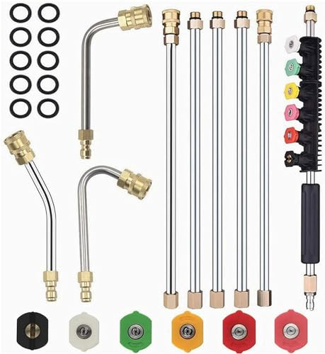 9 Pack Pressure Washer Extension Wand 6 Nozzle Tips, Power Washer Lance | Gutter Cleaning Tools Extension Lance, Jet Wash Extension, 4000 PSI, 1/4 Quick Connect, 30°/90°/120° Angles, Brass & Steel