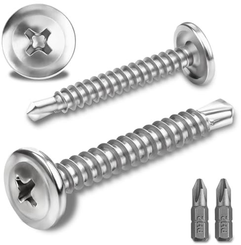 120 Pcs Vis Autoforeuse Metal 410 Vis Autoforeuse Inox 4.2x32MM Autoperforante Phillips à Tête Fraisée pour Acier Autoperceuse à Tête Ronde Autoperceuse avec 2 Forets (Argent)