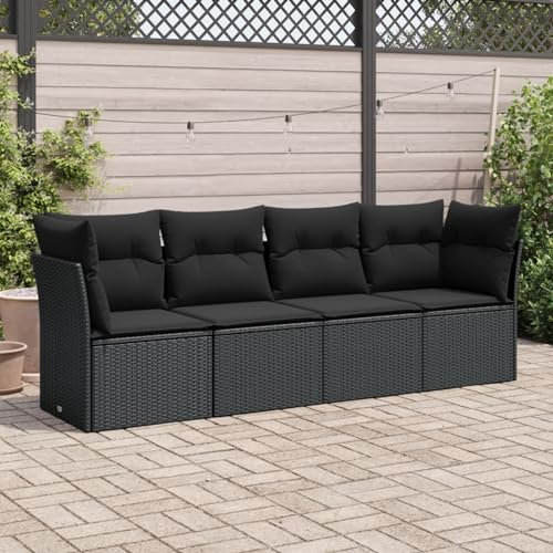 Homgoday 4-TLG. Garten-Sofagarnitur mit Kissen Gartensofa Gartenlounge mit Stauraum Balkonmöbel Garten Loungesofa Ecklounge Sitzgruppe Gartenset für Balkon Terraza Schwarz Poly Rattan
