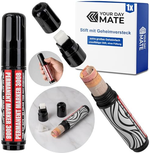 Stift mit Geheimversteck, 1 Pack, 105 x Ø 21 mm Geheimfach, in Schwarz, Geheimsafe zur Aufbewahrung von Wertgegenständen, Aufbewahrungsfach Geld Dose, Permanent Marker Geldversteck, Versteck Pen Set