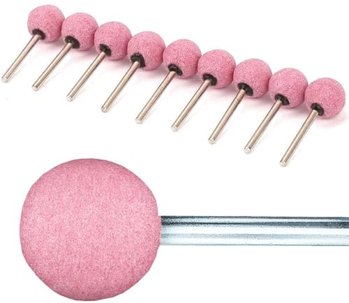 10PCS Ball Grinding Bit 6mm x 25mm Mounted Points Grinding Wheel Head Chrome Corundum Sphere Rotary Burrs for Ceramic Stone Metal DIY Sanding (Pink)