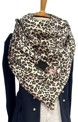 XXL Dreiecksschal Damen – Wendeschal Musselin Animalprint Beige Braun