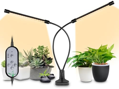 Lampada a LED a spettro completo, per piante da interni, 36 LED Dual Head Plant Lights con 5 livelli dimmerabili, timer auto 4/8/12H, 3 modalità di luce, 4000 K, per verdure