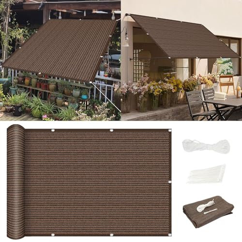 Toldo para invernadero, césped, piscina, transpirable, con ojales y cuerda, protección UV y aislamiento térmico, color marrón