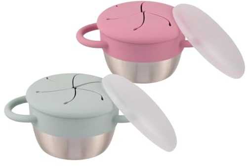 Elk and Friends Bicchieri per snack in acciaio inox + coperchi da viaggio | Snack Catcher in silicone rimovibile | Contenitori a prova di fuoriuscite | Ciotola per alimenti secchi | Lavabile in