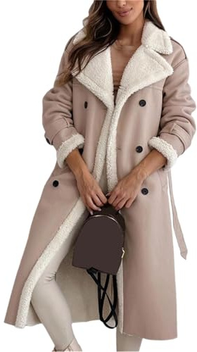Agiyenna Giacca a Vento da Donna Elegante a Maniche Lunghe con Risvolto con Bottoni Cappotto Trapuntato in Lana Giacca di Transizione in Finta Pelle con Tasche Giacca Lungo in Peluche Casual Invernale