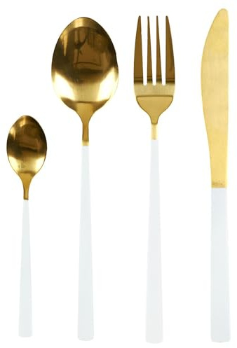 Linnea Ménagère en Acier Inoxydable 16 Couverts ECLAT d'or Blanc et doré