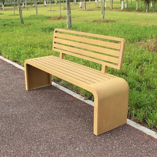 HJYryhyfddply Metall-Außenbank, 2-3 Personen-Gartenbank, Lattenrost-Design mit Rückenlehne, Terrassenbänke, Terrassen-Loveseat, für Garten, Balkon, Veranda, Park(Natural,100cm/39.3in)