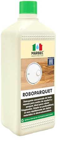 MARBEC ROBOPARQUET 1LT Detergente concentrado de baja espuma para la limpieza de suelos de madera y parquet con robots lavasuelos. Limpia en profundidad y se seca rápidamente.