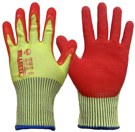 QEARSAFETY 2 Pair Cut Resistance Work Safety Gloves, Nitrile Rubber Palm Coated,Protection Against Cuts and Enhanced Grip, Red Palm and High Visibility Yellow Back (Medium)