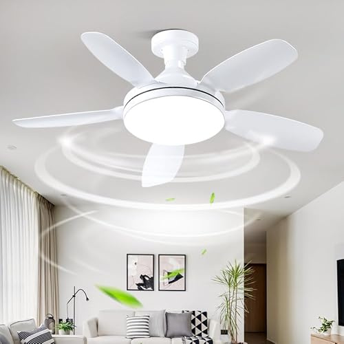 32 Ventilateur Plafond Avec Lumiere Silencieux Réversible Chambre À Coucher Luminaire Ventilateur Plafonnier Télécommande 3 Vitesses Dimmable Plafonnier LED Salon Ventilateur 5 Pales Lumineux Blanc
