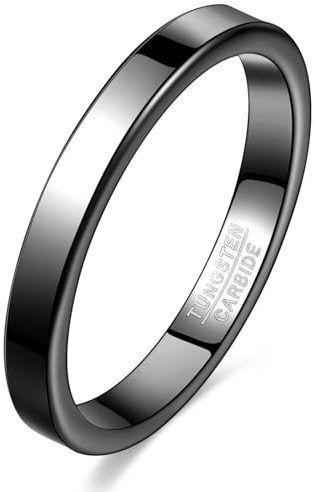 VAKKI 3mm Wolfram Ring Damen Silber/Gold/Roségold/Schwarz Dünne Ringe Einfache Eheringe Stapelring für Frauen Größe 49.3(15.7)-60(19.1)