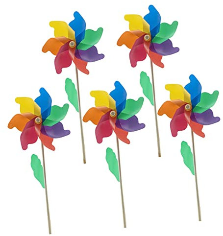 BESPORTBLE 5pcs Multicolored Pinwheel Toy Boys and Girls Windmill for Party and Garden Decor Wooden Windmill Props for Boys and Girls Play