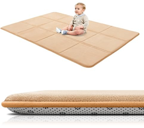 BYBYME 3cm Dicke Faltbare Krabbelmatte Baby, 120x180cm Spielmatte mit Rutschfester Unterseite, Weiche Bodenmatte aus Memory-Schaum für Babys, Kinder & Kleinkinder, Ideal für Wohnzimmer & Yoga, Braun