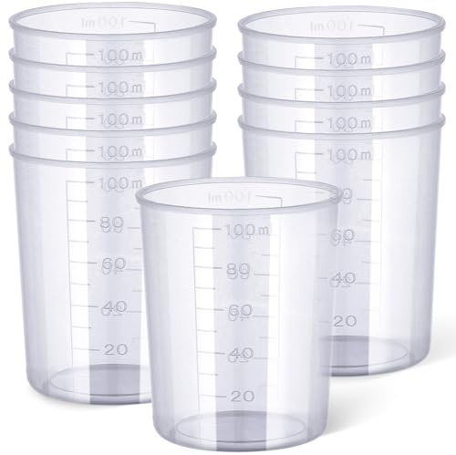 Gartful 100ml Plastic Measuring Cup - 10 Pack, 3.4oz Disposable Mixing Cups for Liquid Measuring, Epoxy Resin Crafts, Paint Mixing, Cosmetic Making