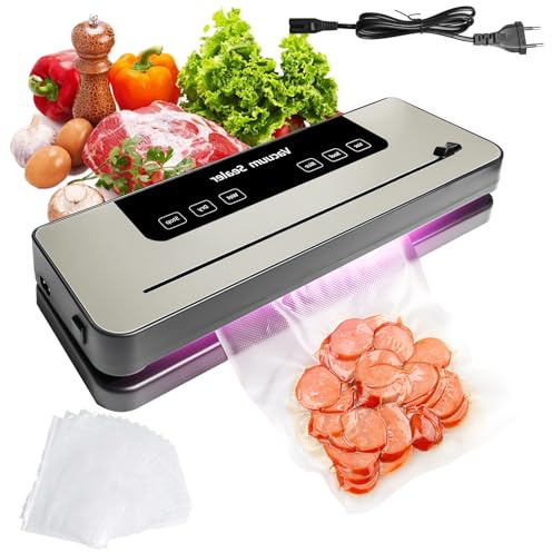 Envasadora automática al vacío, 7 en 1, 120 W, con 50 bolsas de vacío, cúter, cuenta atrás digital, modo seco/húmedo, soldador de láminas para alimentos
