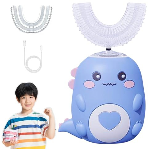 Elektrische U-FöRmige KinderzahnbüRste, Elektrische ZahnbüRste Kinder, Automatische ZahnbüRste 360, Usb-Ladung, FüR 2-6 & 6-12 Jahre ZahnbüRste Baby (Blau+ 1 Ersatzkopf,2–6 Jahre)