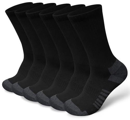 Vanfvok Cotton Crew Socks for Work Hiking, Thermal Warm Winter Boot Sock Cushioned Moisture Athletic Sports Running (6 Pairs)