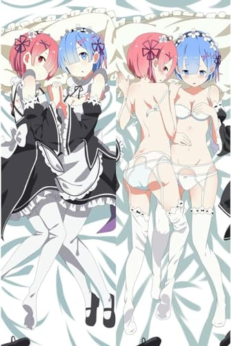 RuiHao Anime Kissenbezug Manga Kissenhülle Für Re- Zero Rem Ram,Anime Pillowcase Digitaler Doppelseitiger Druck Kissenbezug,Seitenschläferkissen Bezug,Bedding Umarmungskissen Bezu