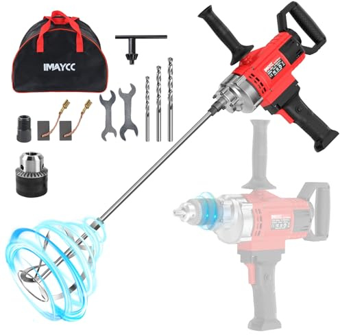IMAYCC 3200W Concrete Cement Mixer Electric 20V, 2 in1 Drill Mixer,1600RPM | Portable Paddle Mixer for Drill,220V Handheld Plaster Grout Paint Thinset Mortar Paddle Mixer,Idea for Mixing Feed,Plaster